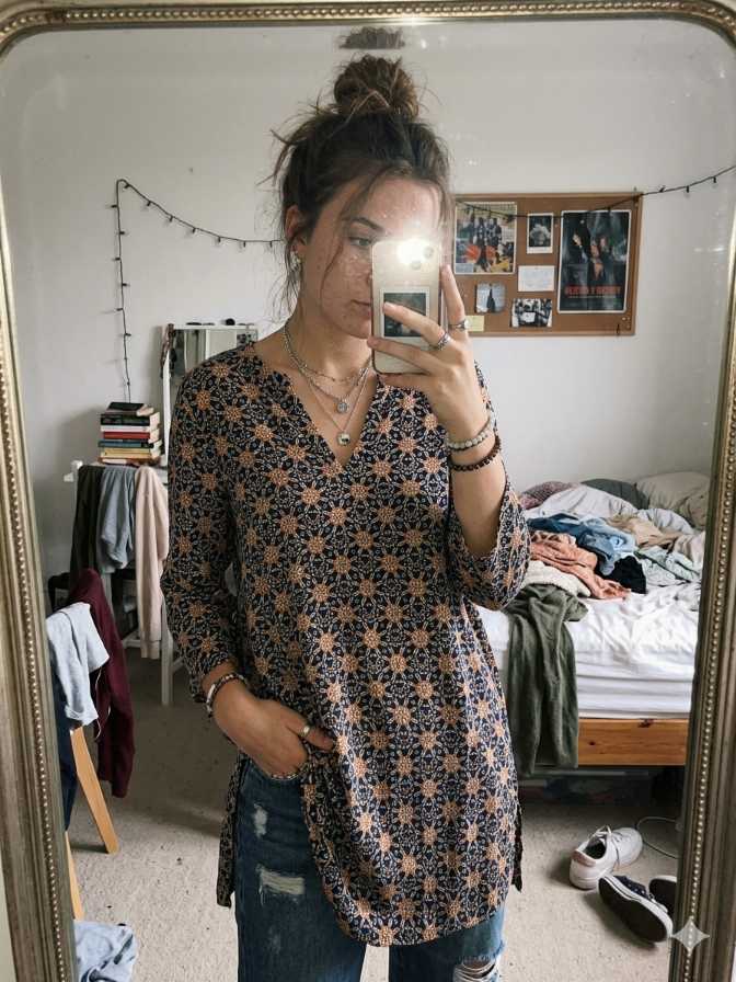 IN EX Printed Long Top