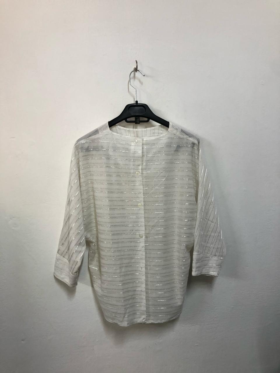 White Metallic Stripe Blouse