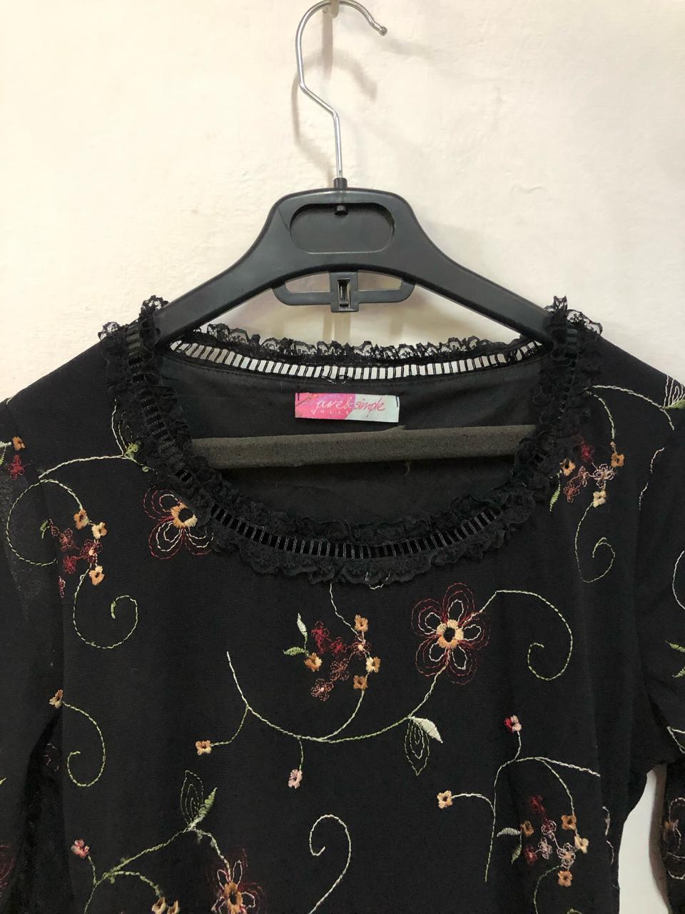 Pure Black Floral Top