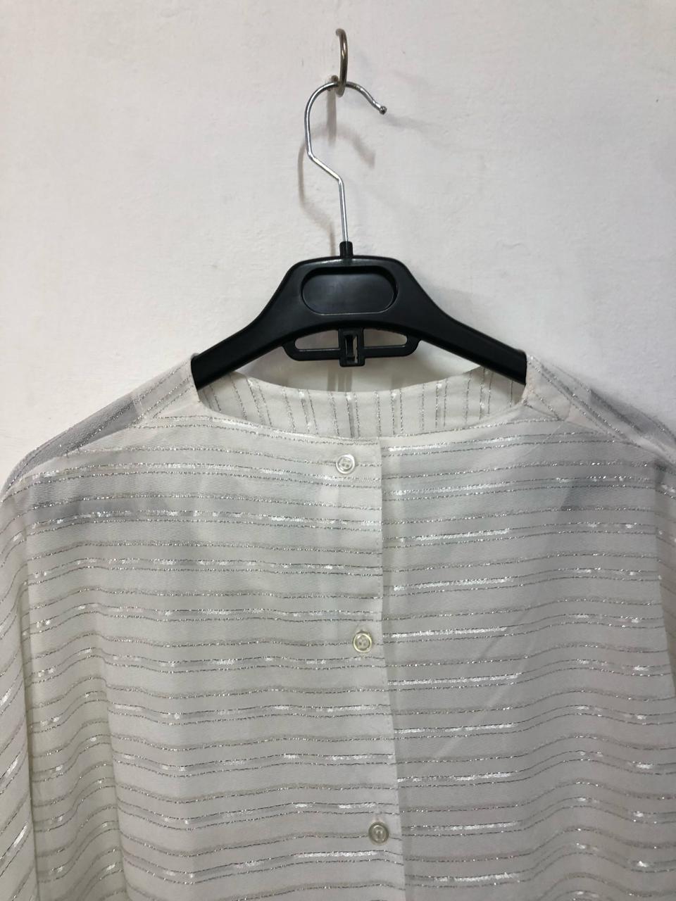 White Metallic Stripe Blouse