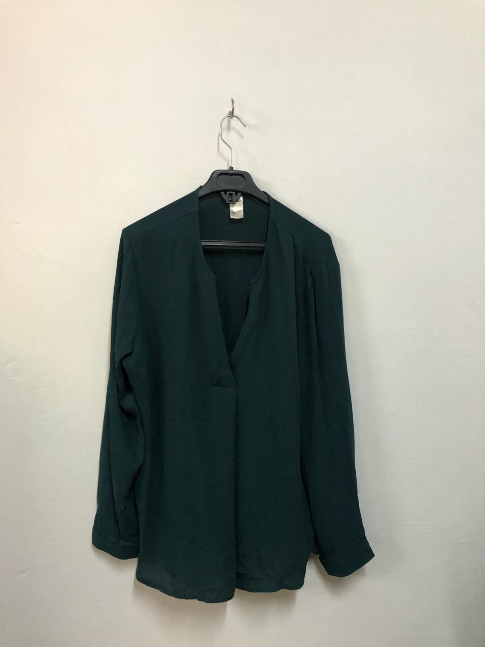Dark Green V-Neck Top