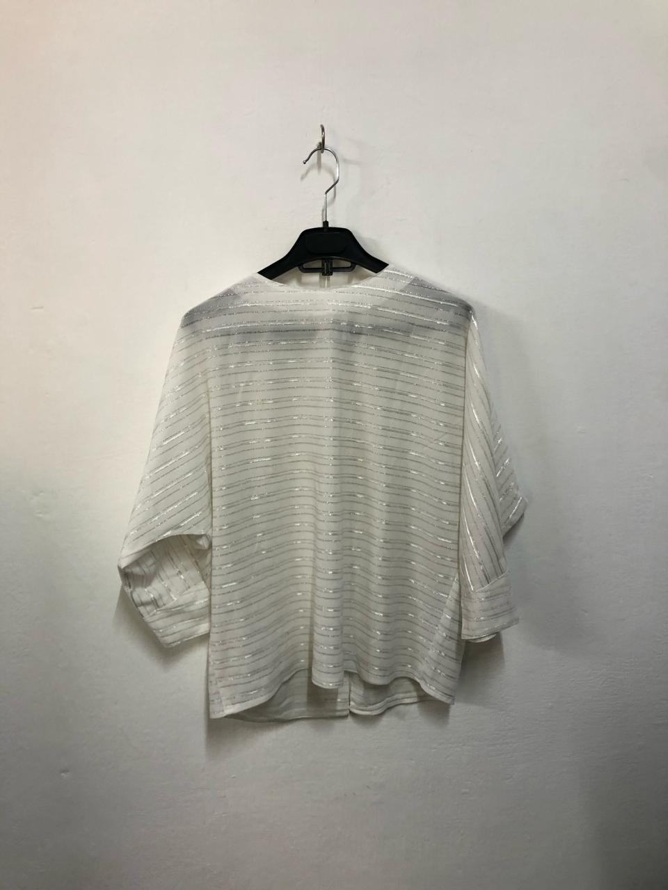 White Metallic Stripe Blouse