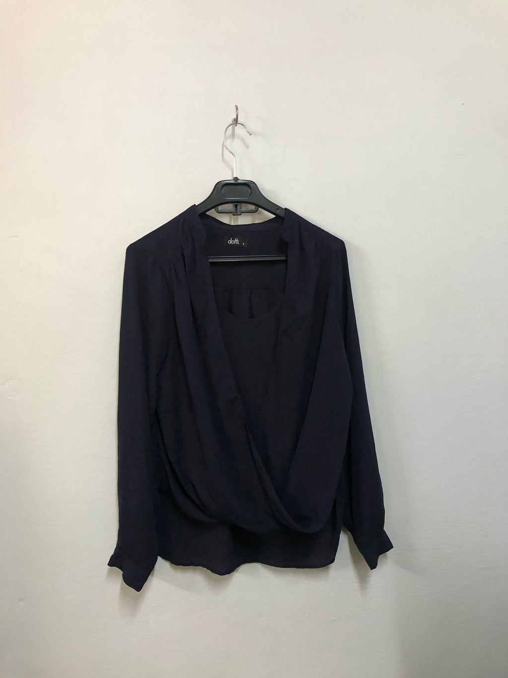 Navy Drape Front Top