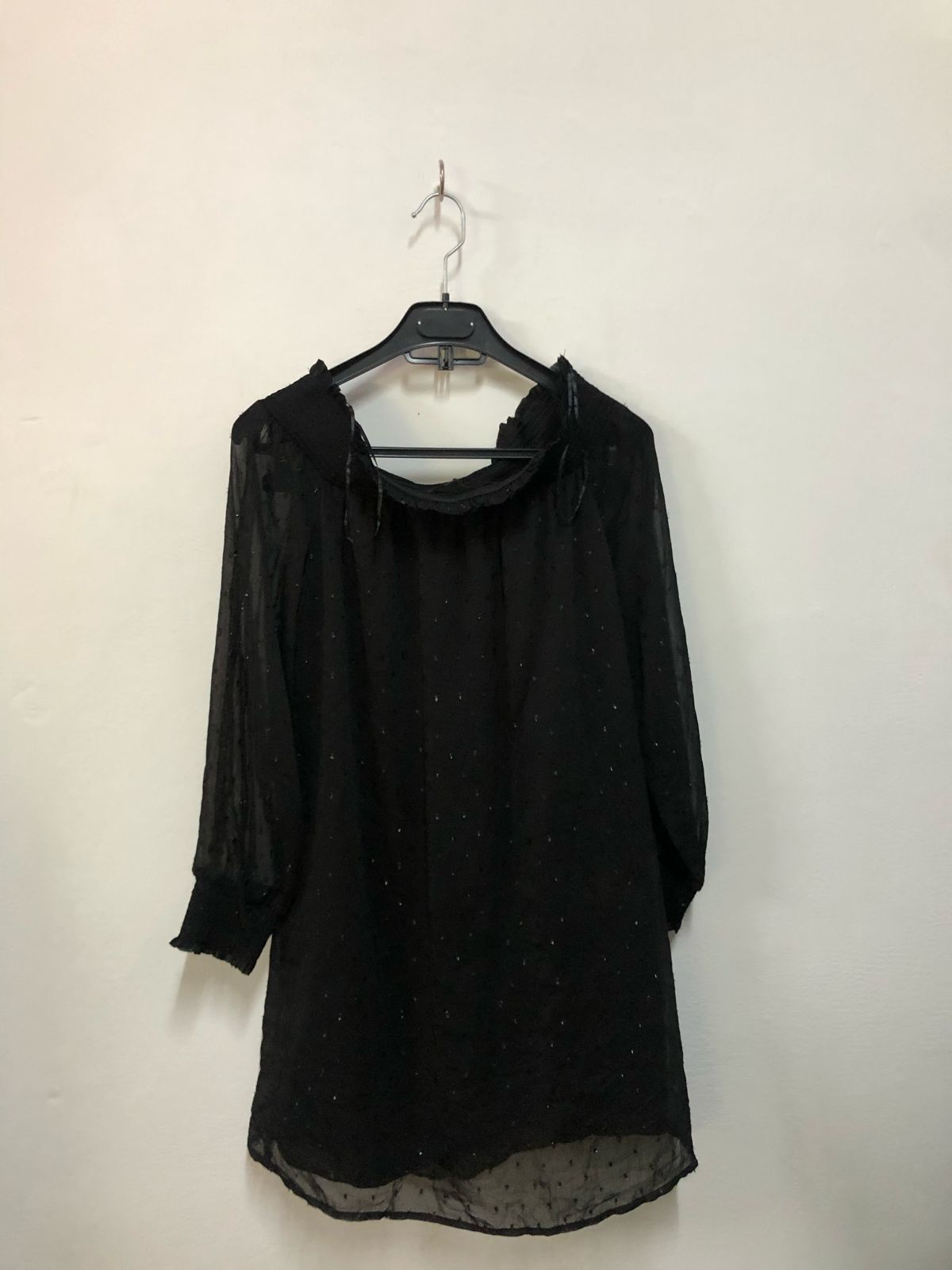 Black Swiss Dot Off-Shoulder Top