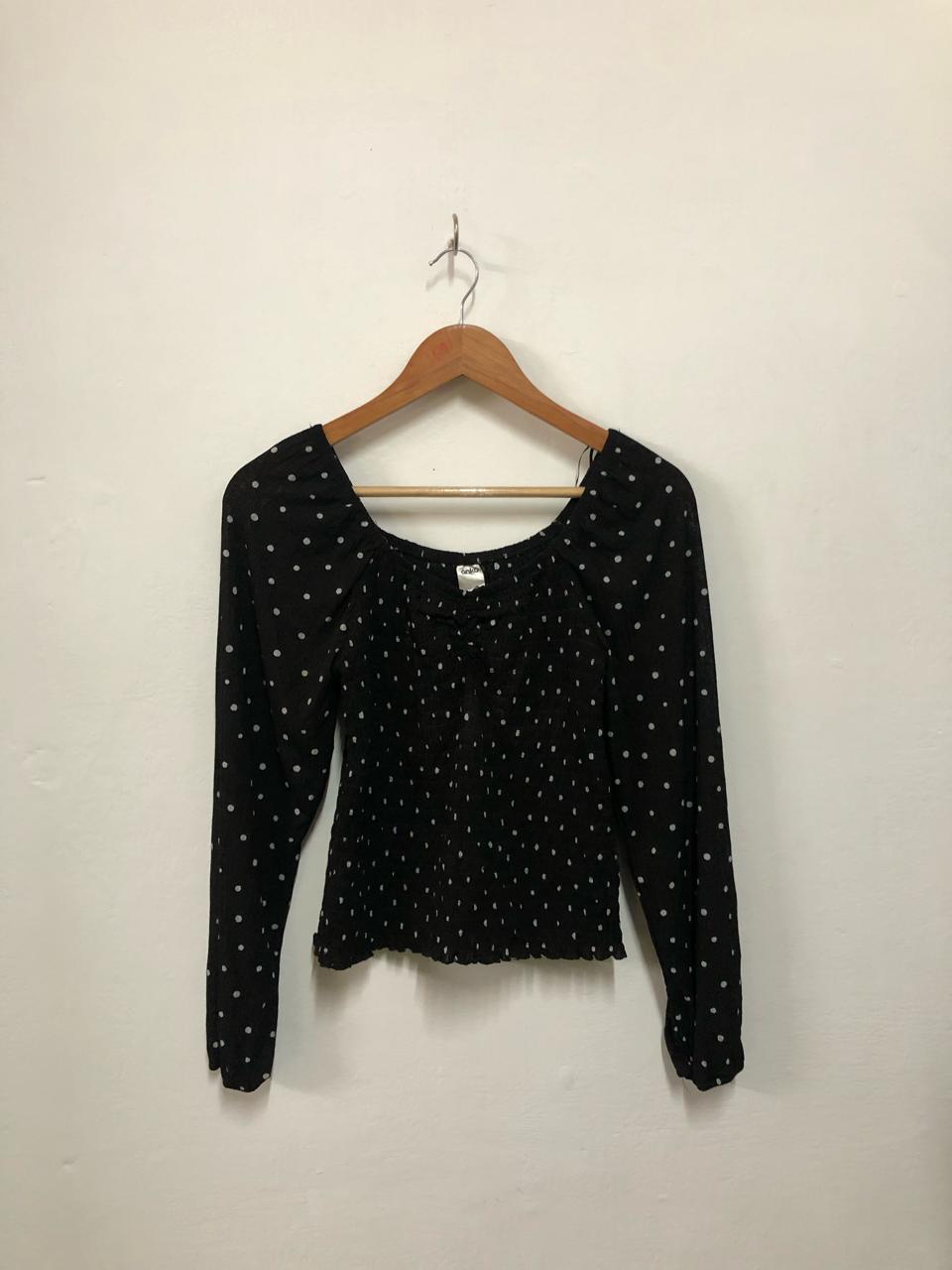 Black Polka Dot Smocked Top