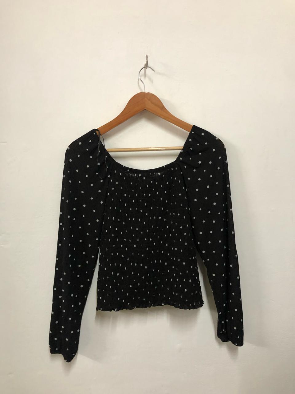 Black Polka Dot Smocked Top