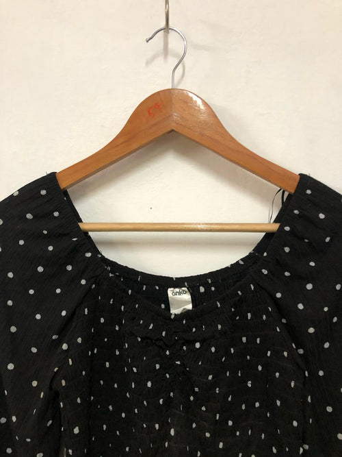 Black Polka Dot Smocked Top