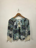 Blue Floral Crochet Sleeve Top
