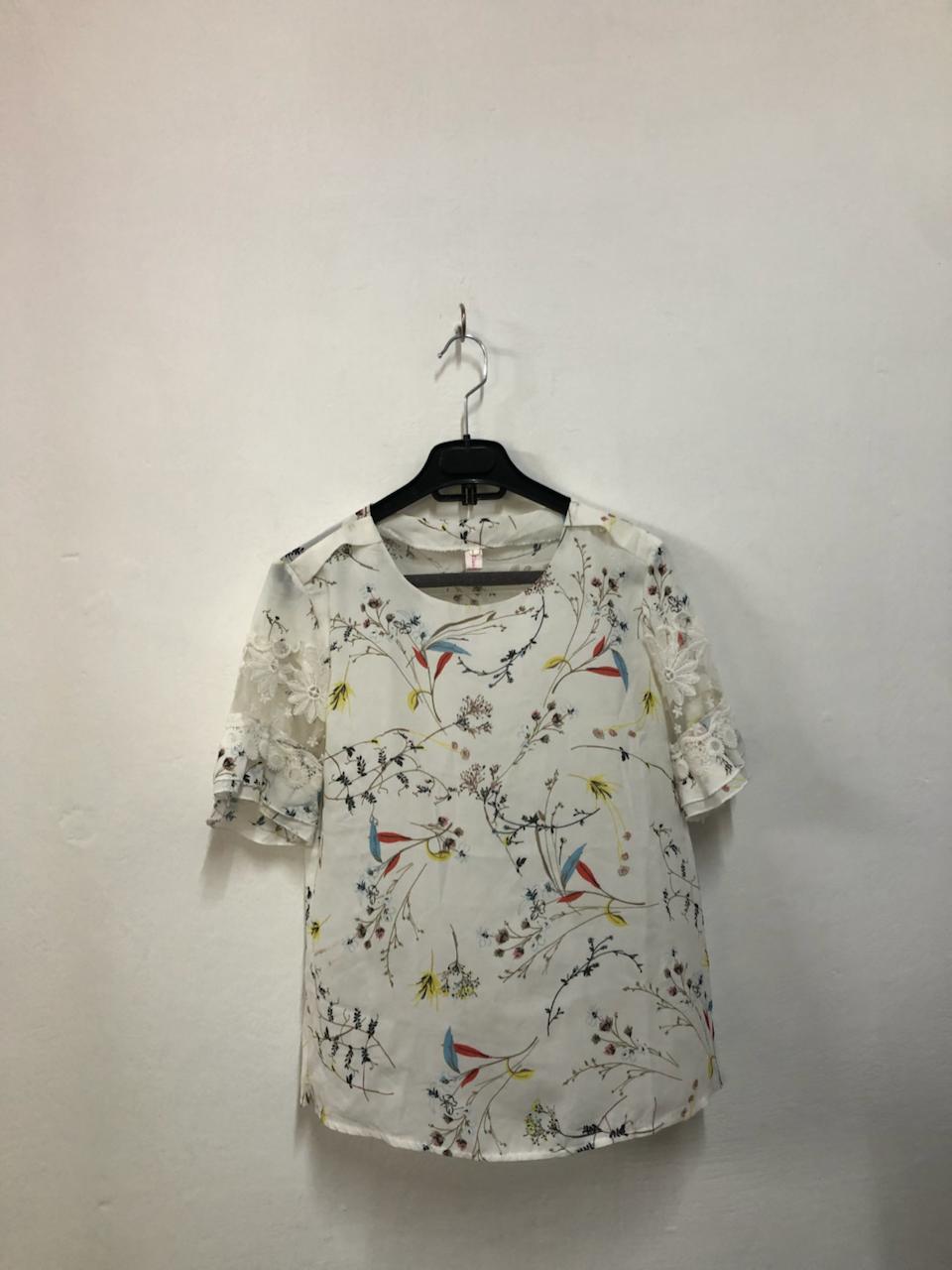 White Floral Lace Sleeve Top