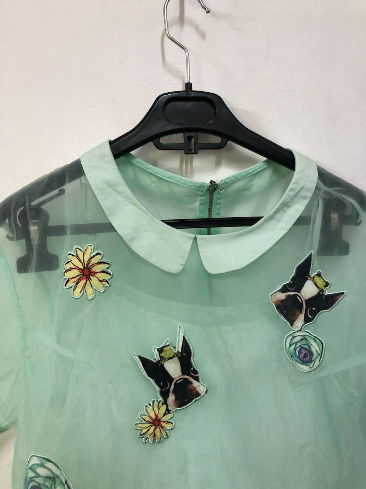 Mint Sheer Embroidered Top