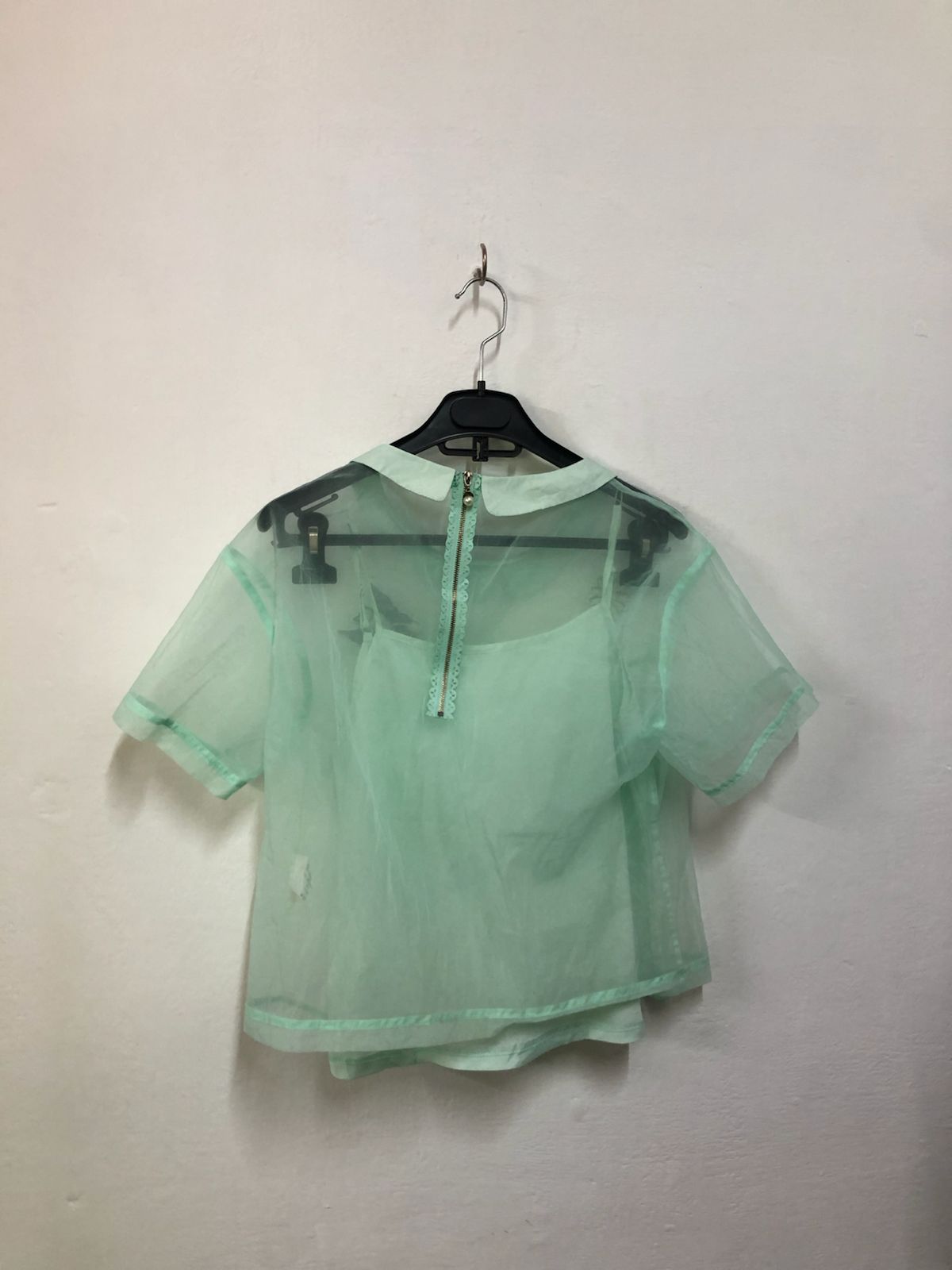 Mint Sheer Embroidered Top