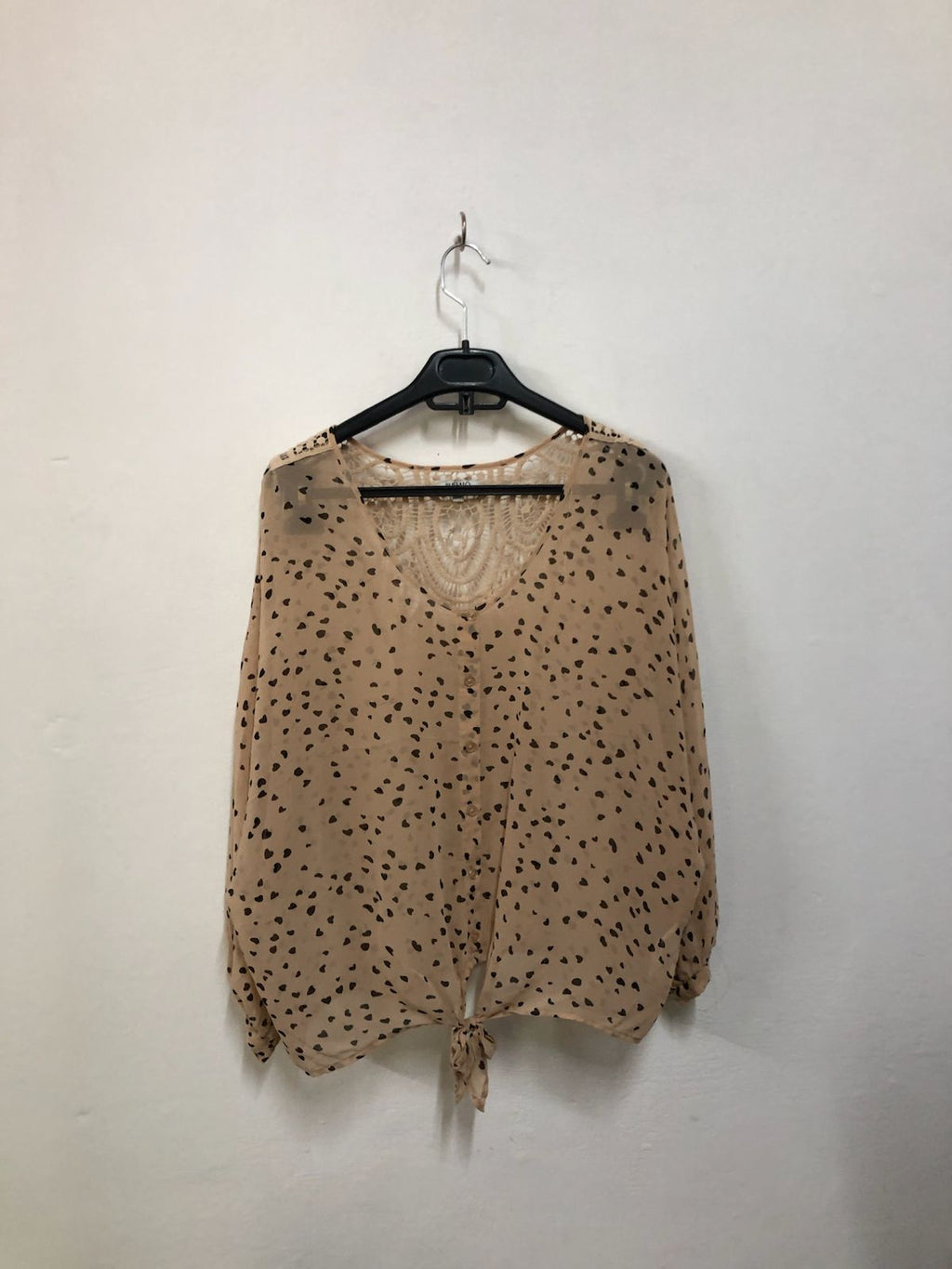 Cream Printed Tie-Front Top