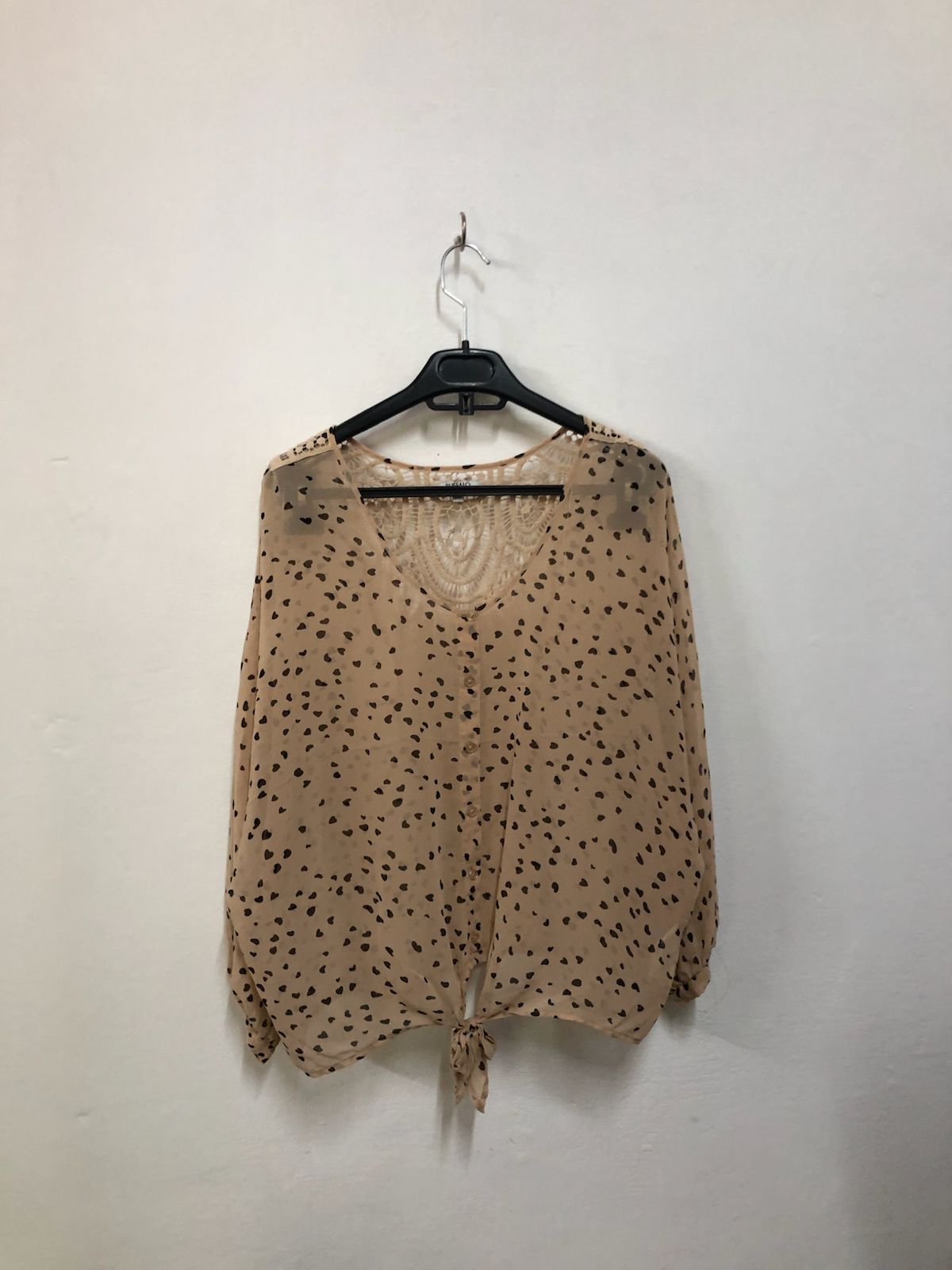 Cream Printed Tie-Front Top