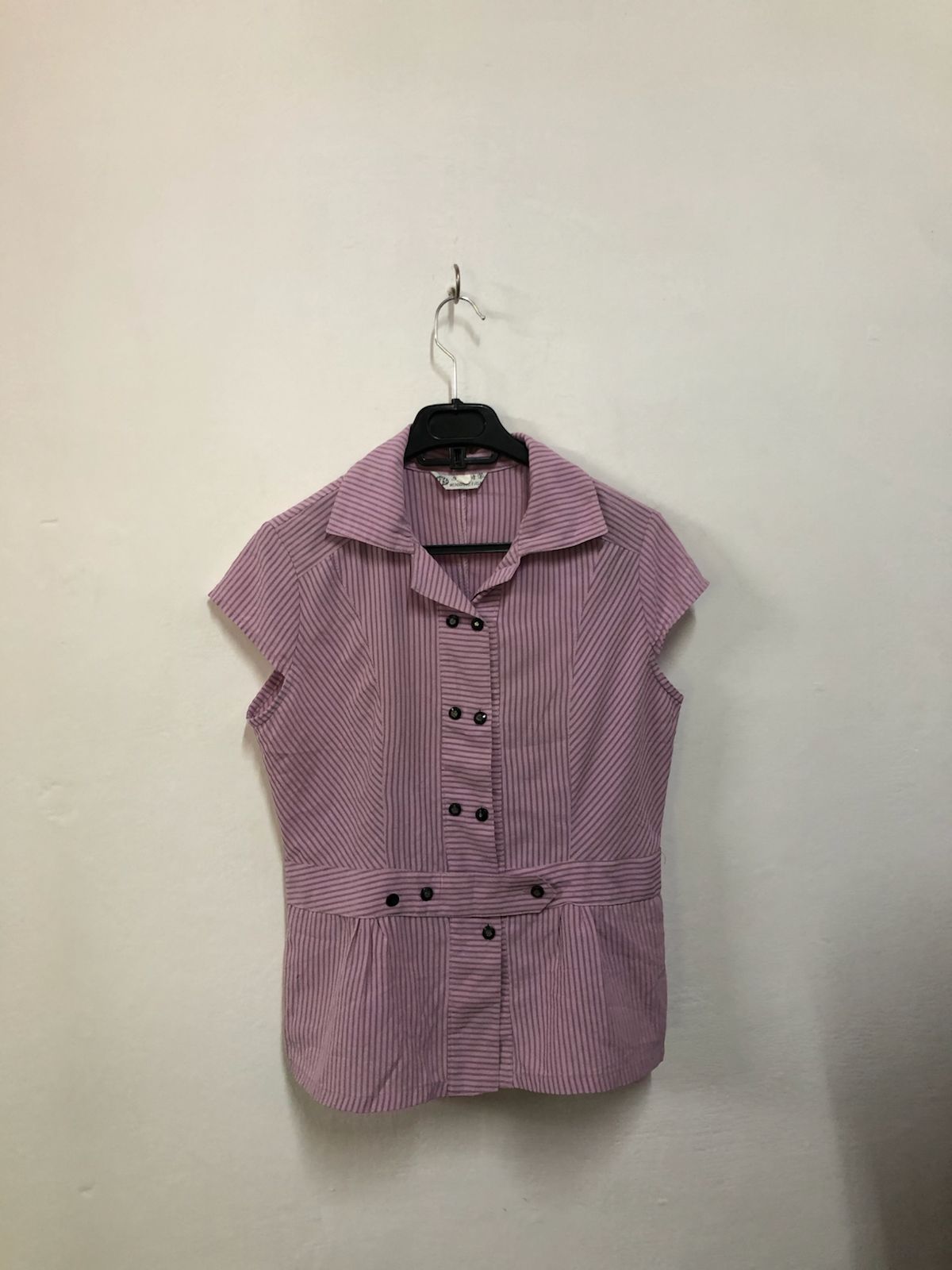 Violet Pinstripe Button Top