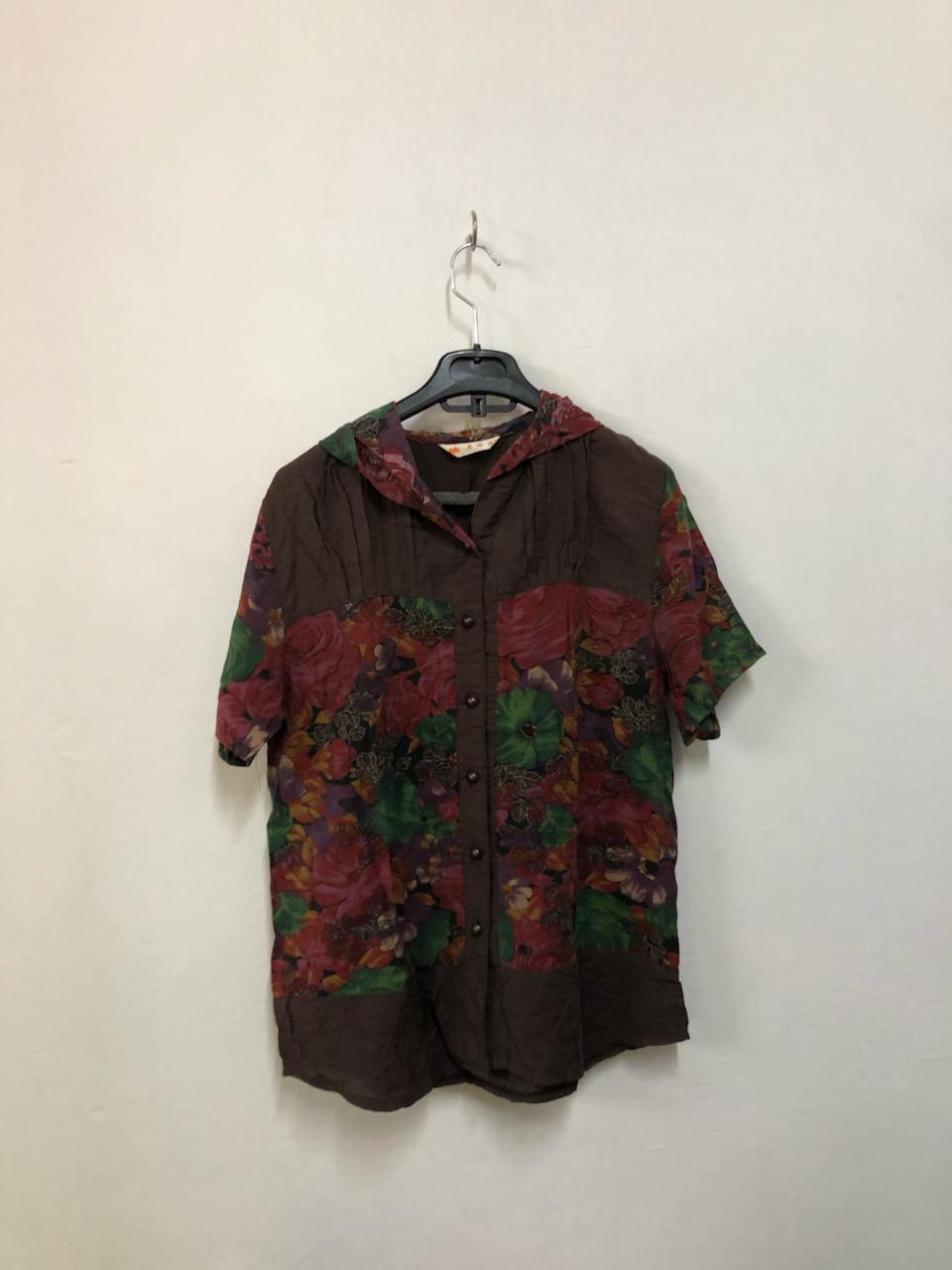 Brown Floral Hooded Top