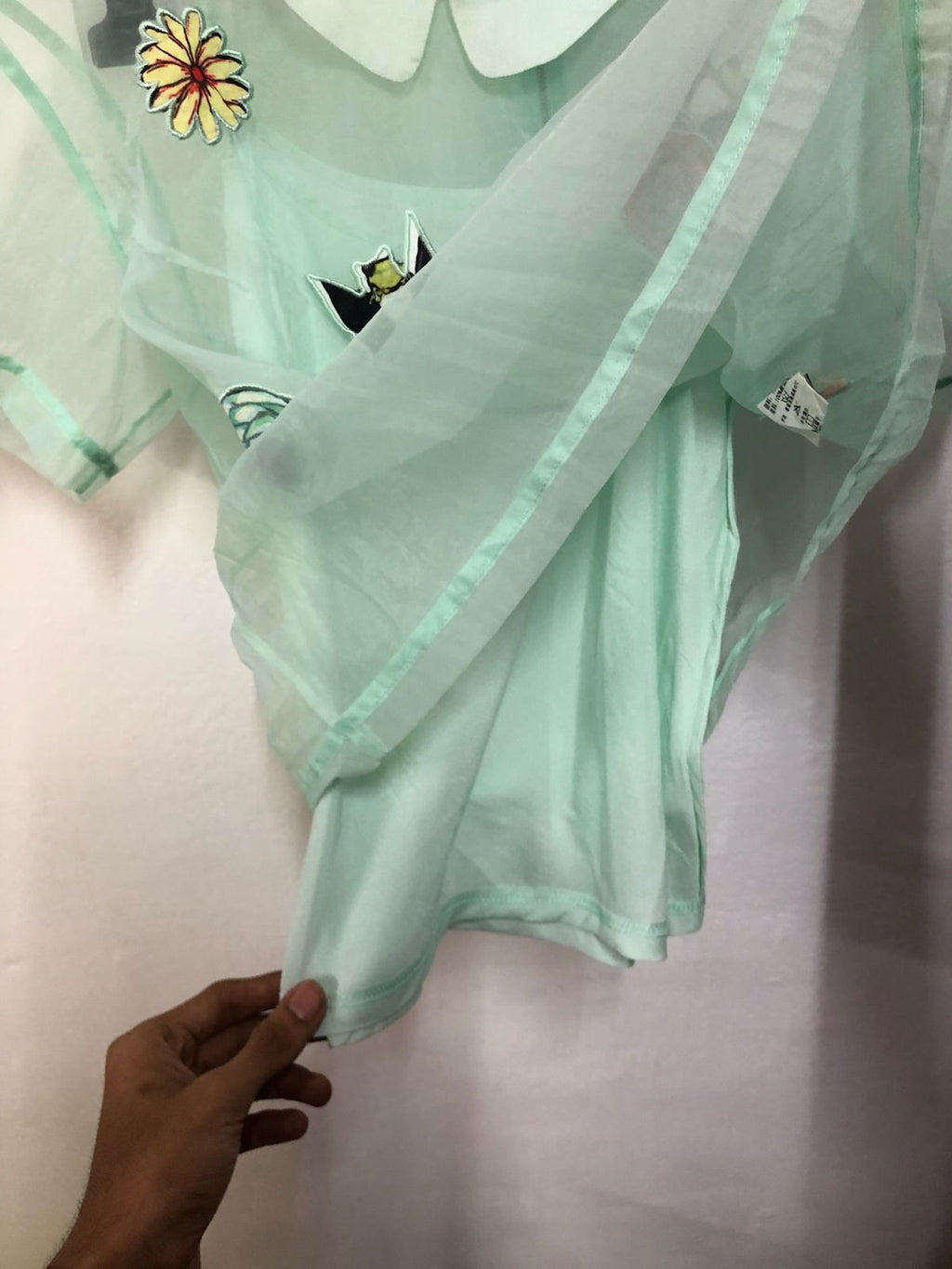 Mint Sheer Embroidered Top