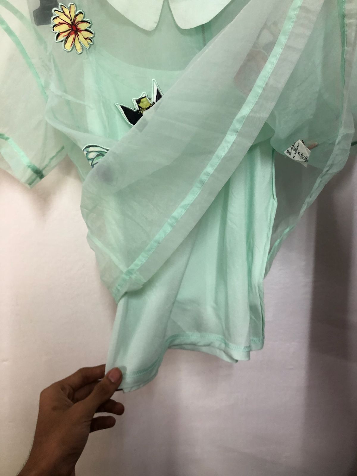 Mint Sheer Embroidered Top