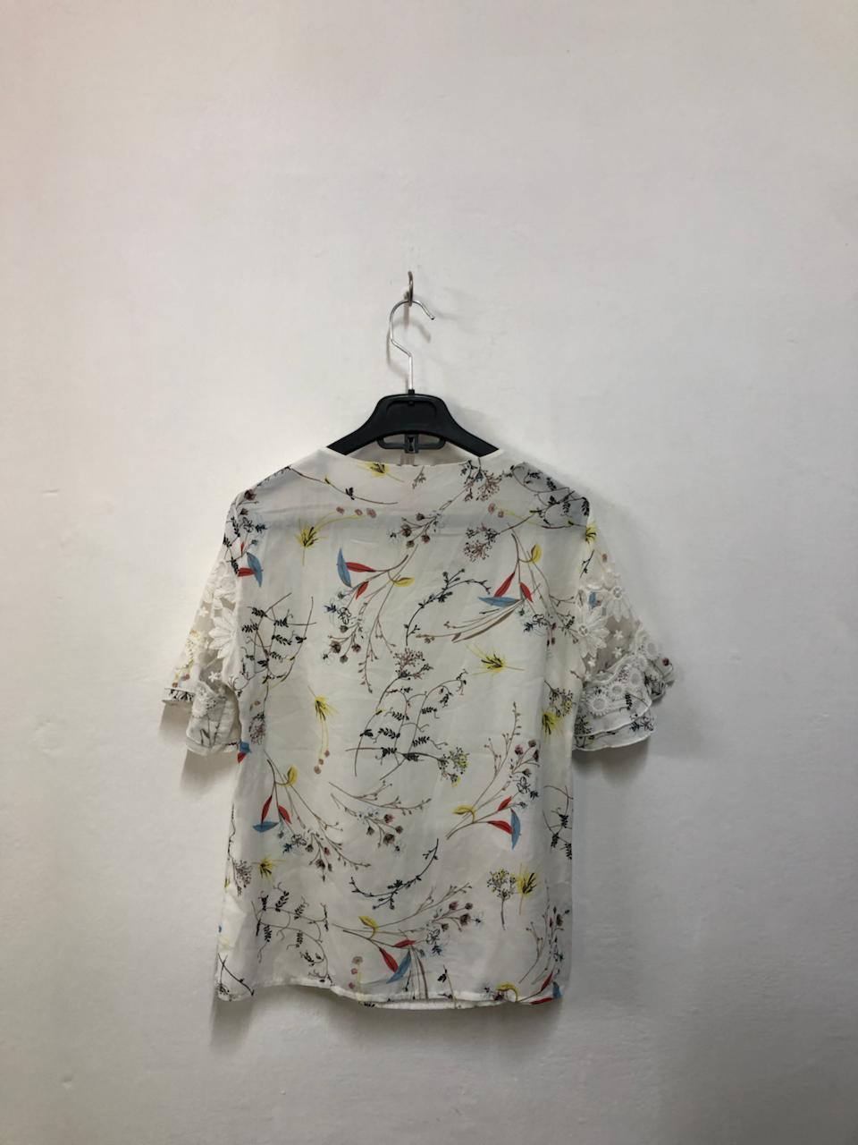 White Floral Lace Sleeve Top