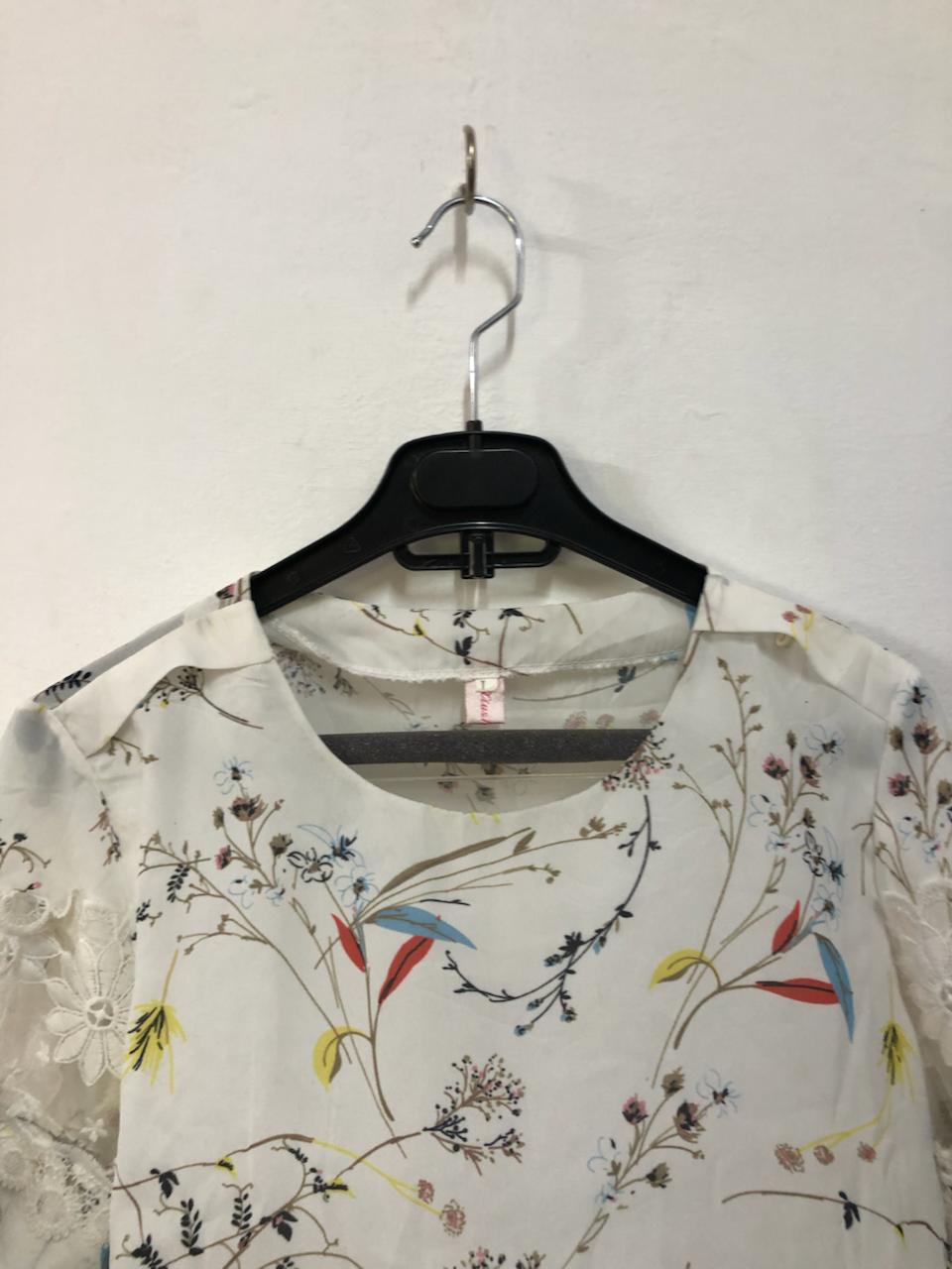 White Floral Lace Sleeve Top