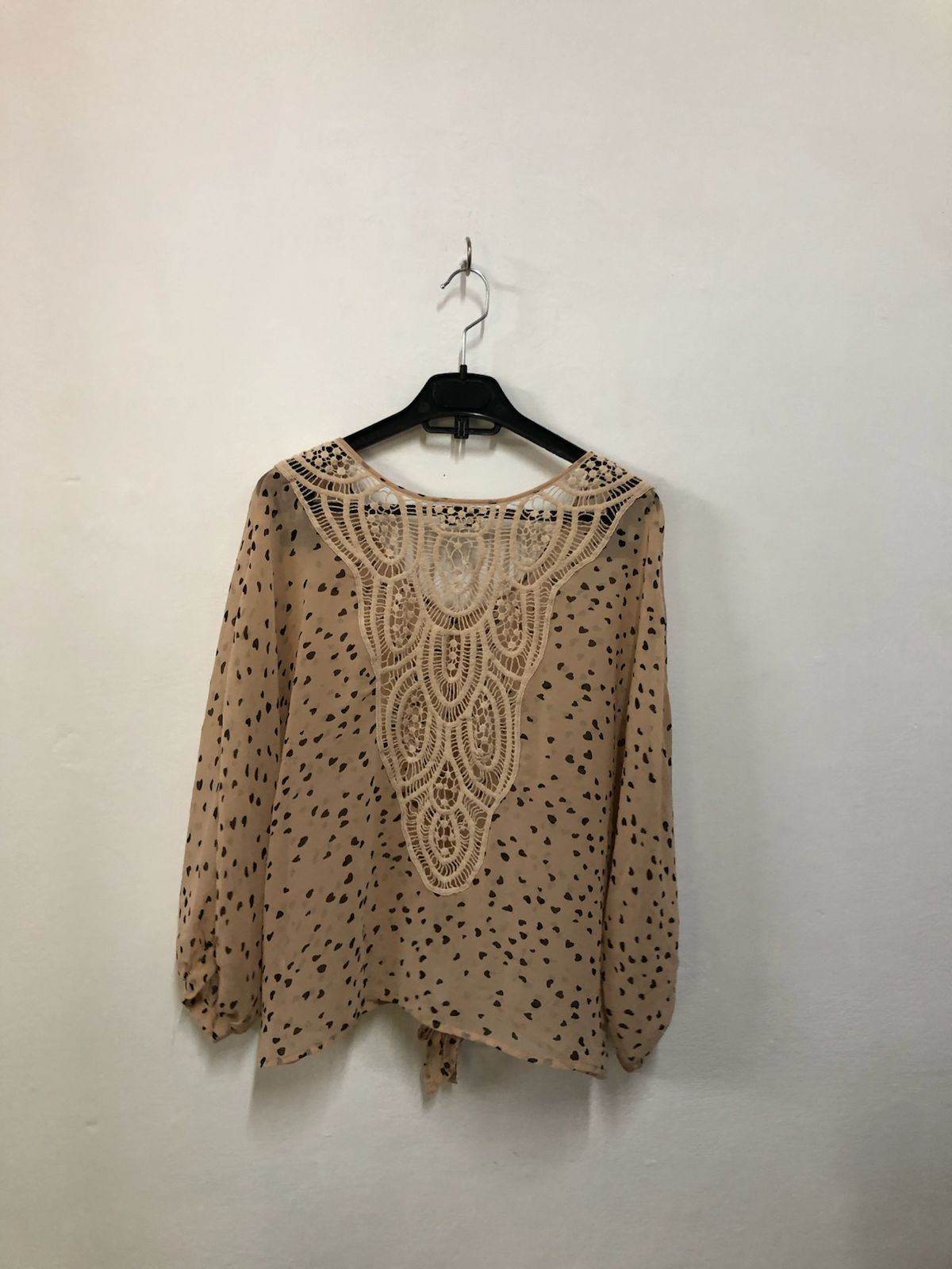 Cream Printed Tie-Front Top