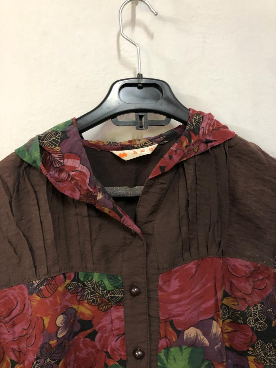 Brown Floral Hooded Top